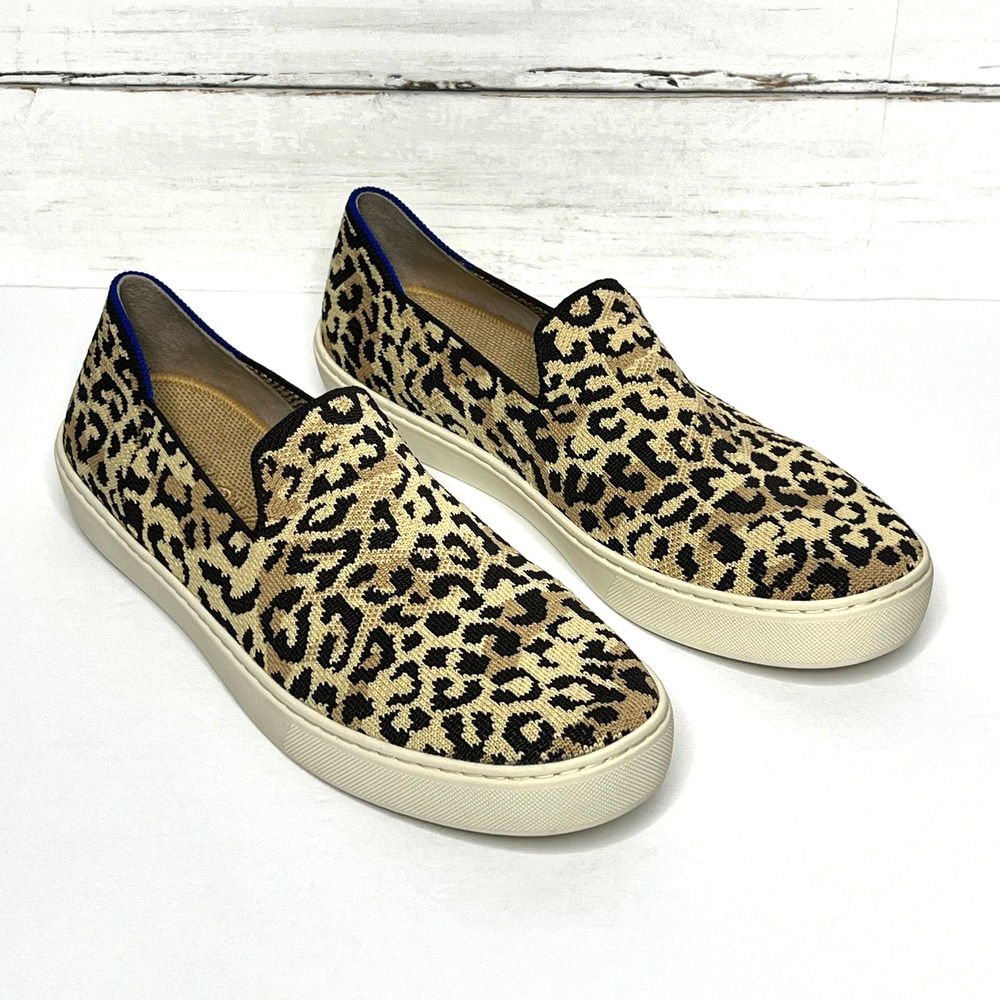 Rothy's Leopard Print Slip-On Sneakers in Tan, Black